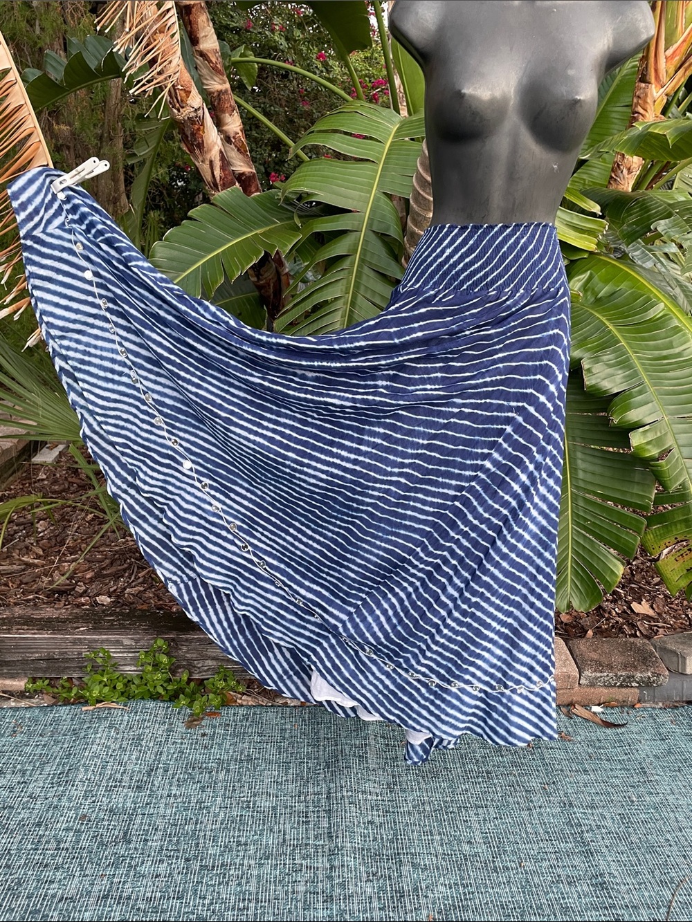 tie-dye, smock, waste, maxi skirt with mirror work embroidery